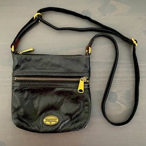 Fossil Black Leather Mini Explorer Crossbody Purse